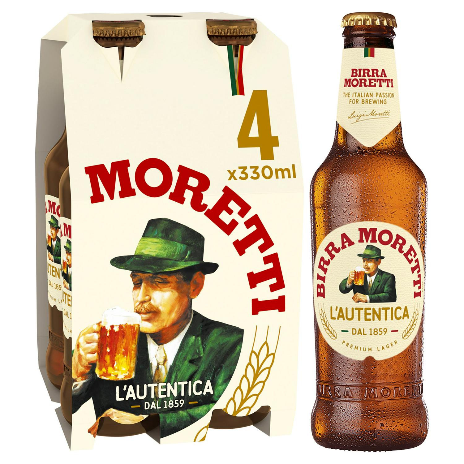 Birra Moretti Lager Beer Bottles 4 x 330m