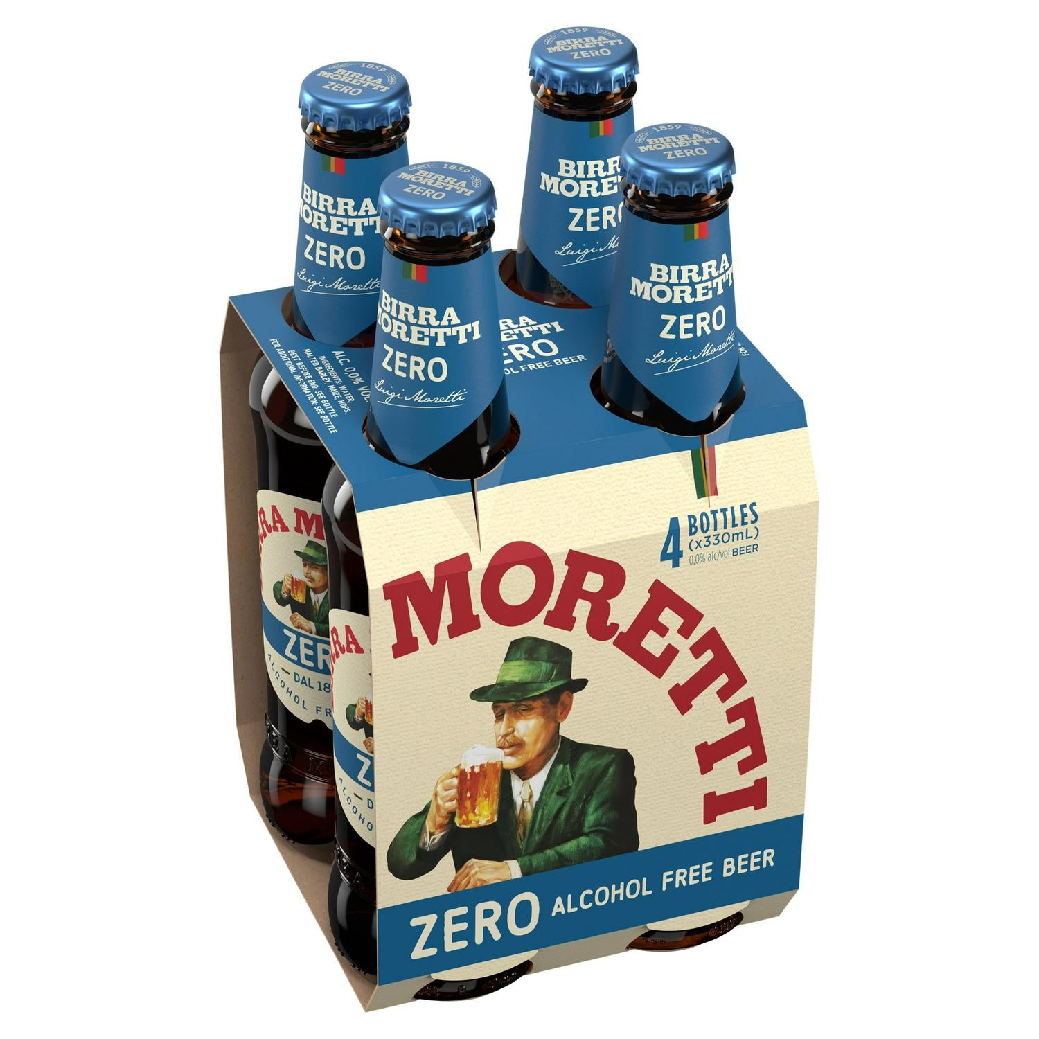Birra Moretti Zero 0.0% Alcohol Free Beer Bottle 4 x 330ml