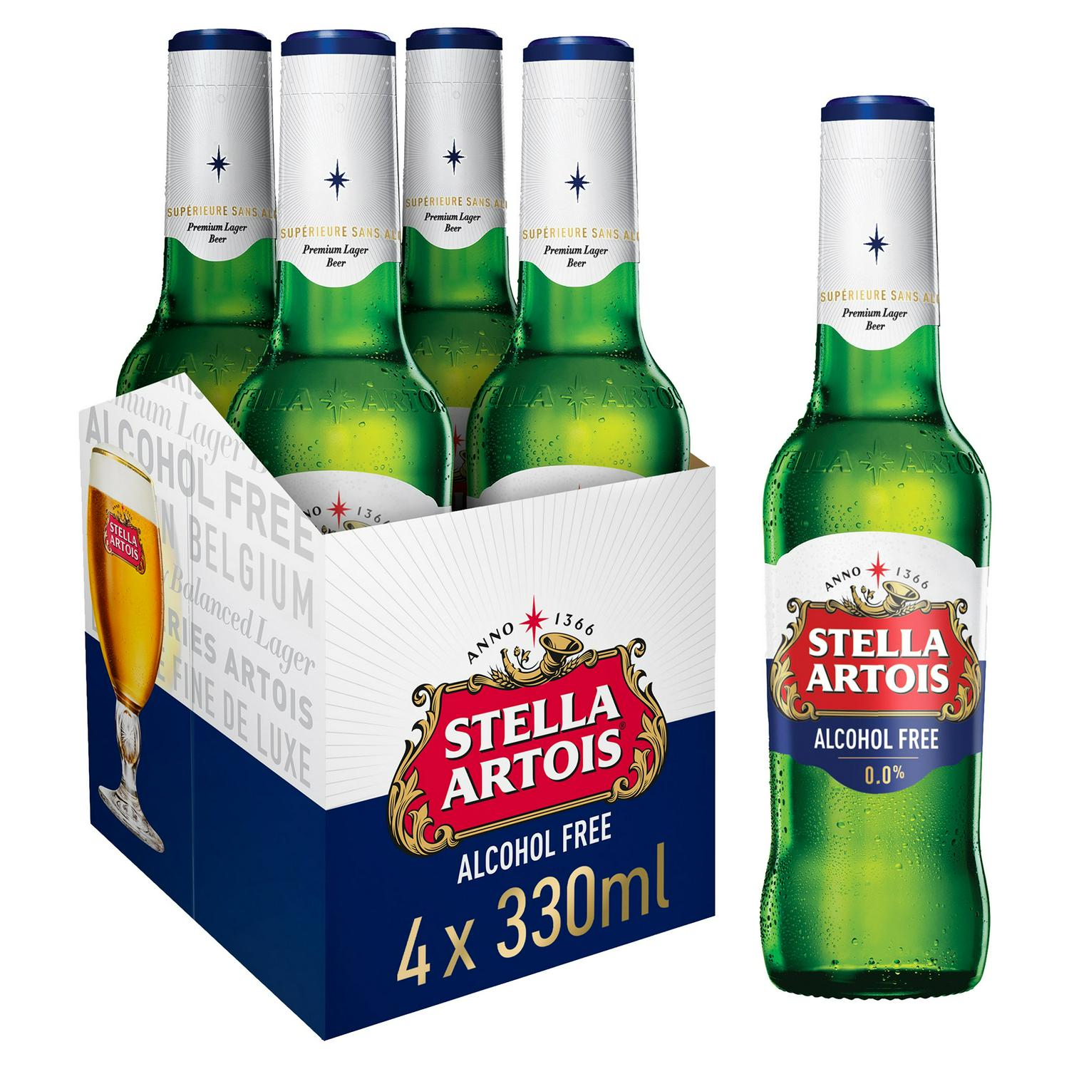 Stella Artois 0.0% Alcohol Free Premium Lager Beer Bottles 4 x 330ml